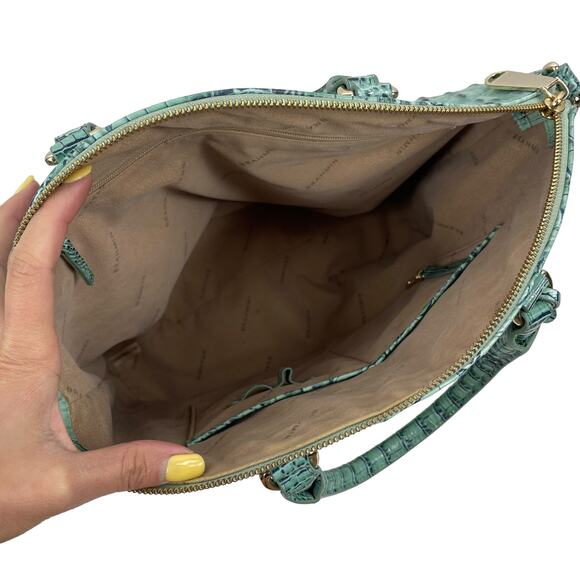 Brahmin Large Duxbury Satchel Bag Biscay Melbourne Blue Green Leather Croc - Picture 10 of 12